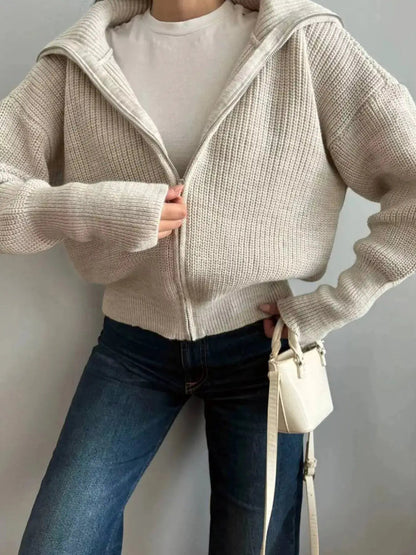 Zip Up Dropped Shoulder Cardigan - Bitsy Gypsy Boutique