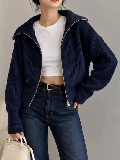 Zip Up Dropped Shoulder Cardigan - Bitsy Gypsy Boutique