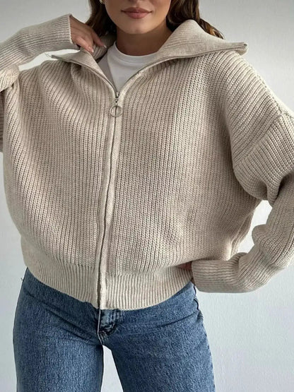 Zip Up Dropped Shoulder Cardigan - Bitsy Gypsy Boutique