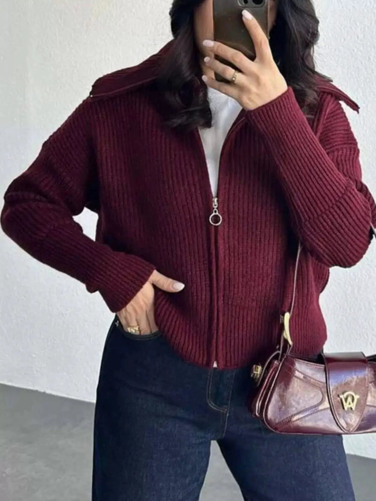 Zip Up Dropped Shoulder Cardigan - Bitsy Gypsy Boutique