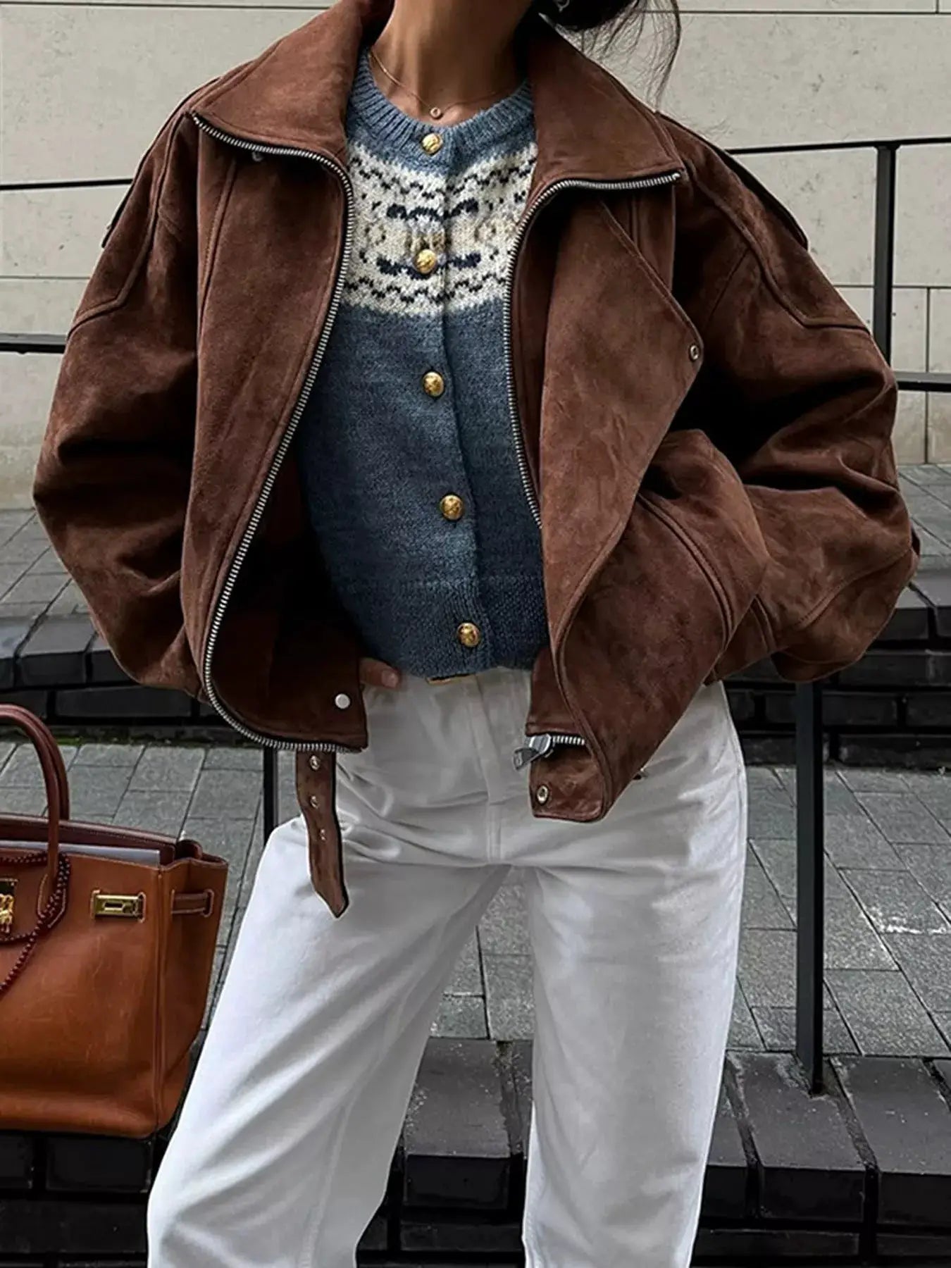 Zip Up Dropped Shoulder Moto Jacket by Trendsi