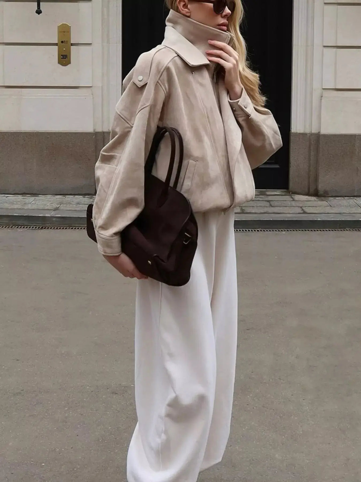 Zip Up Dropped Shoulder Moto Jacket by Trendsi