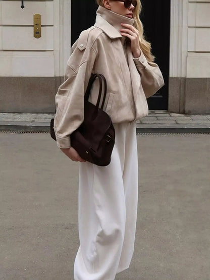 Zip Up Dropped Shoulder Moto Jacket by Trendsi