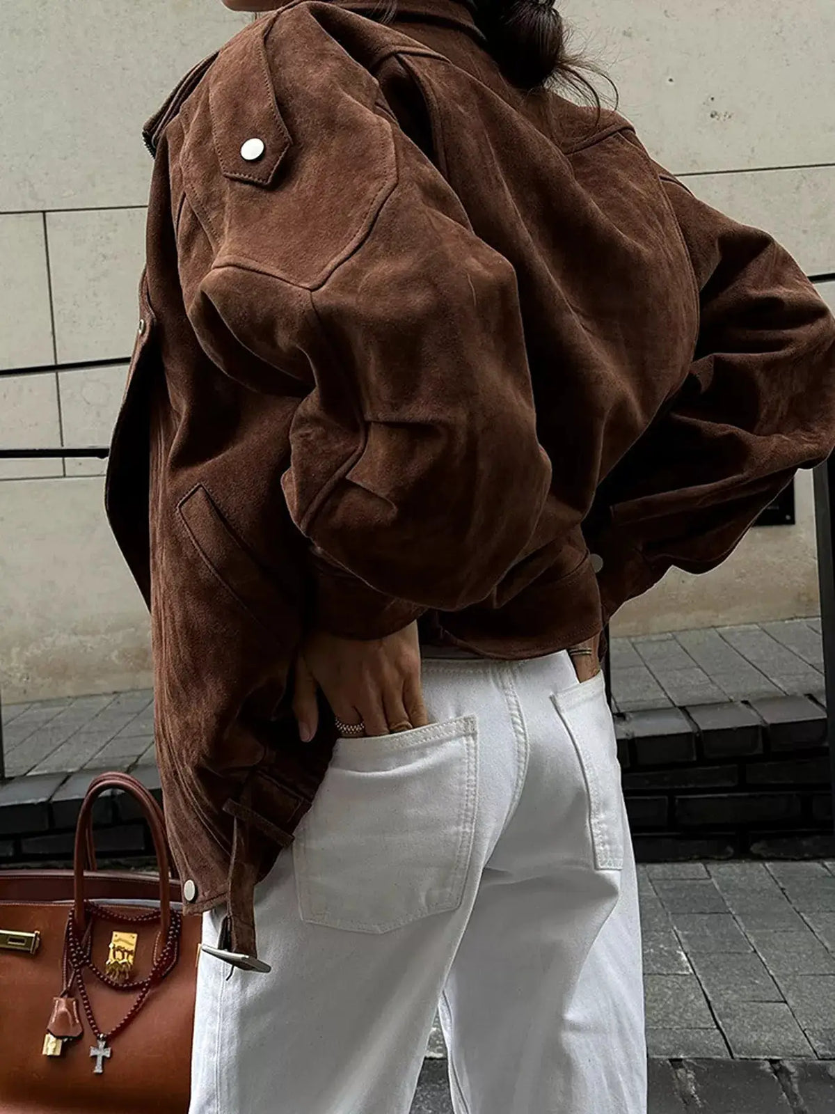 Zip Up Dropped Shoulder Moto Jacket by Trendsi