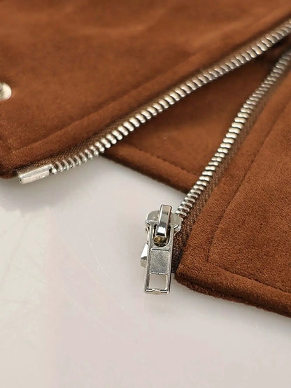 Zip Up Dropped Shoulder Moto Jacket by Trendsi