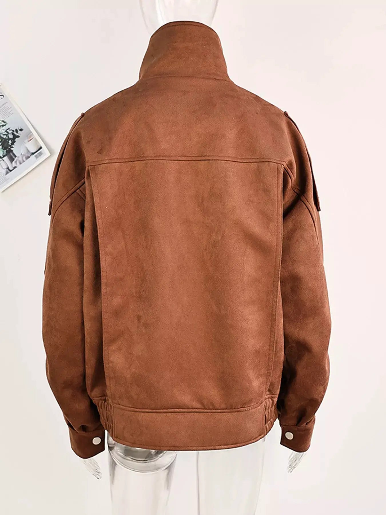 Zip Up Dropped Shoulder Moto Jacket by Trendsi