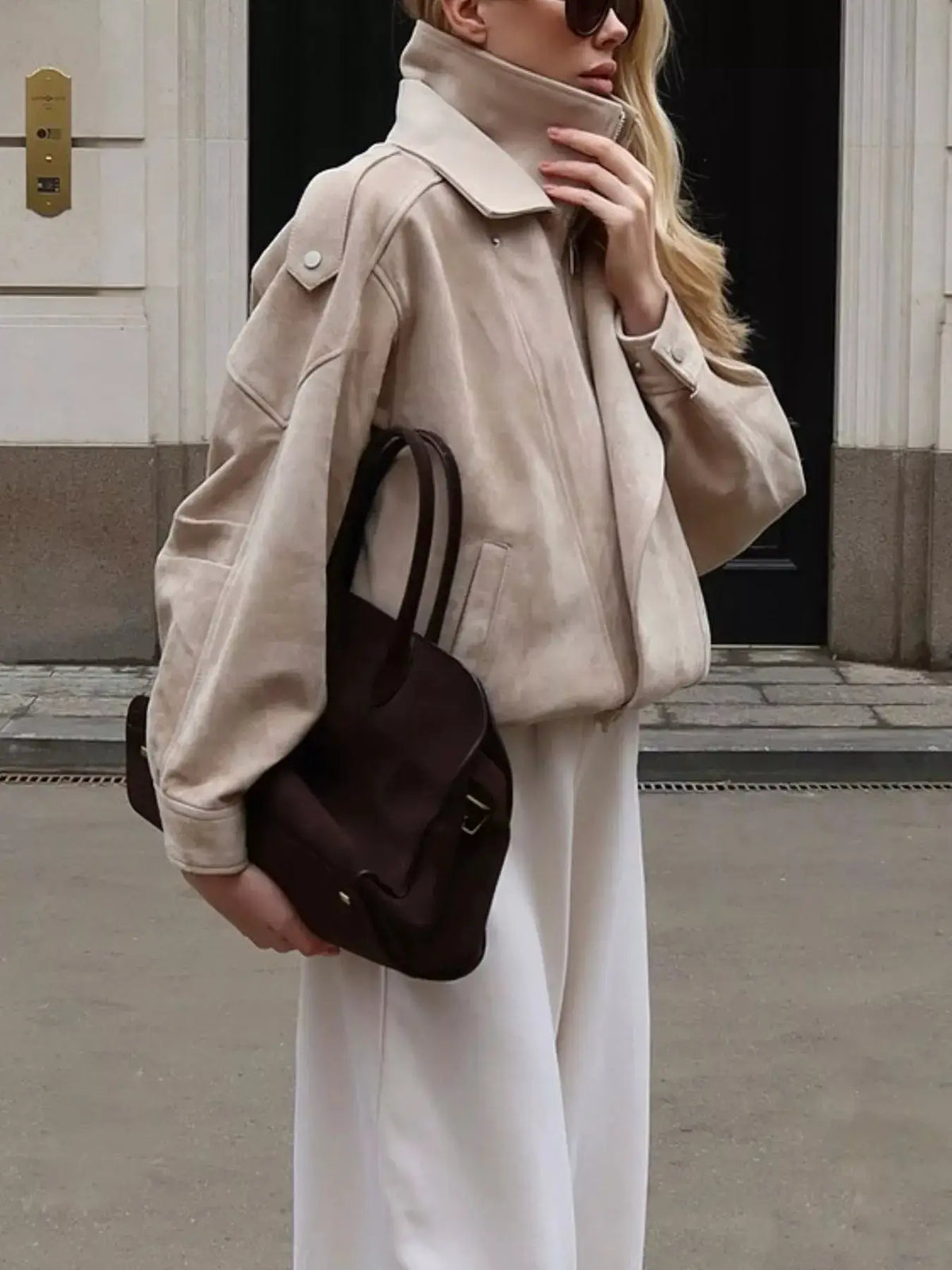 Zip Up Dropped Shoulder Moto Jacket by Trendsi