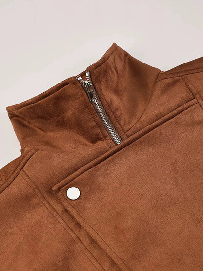 Zip Up Dropped Shoulder Moto Jacket by Trendsi