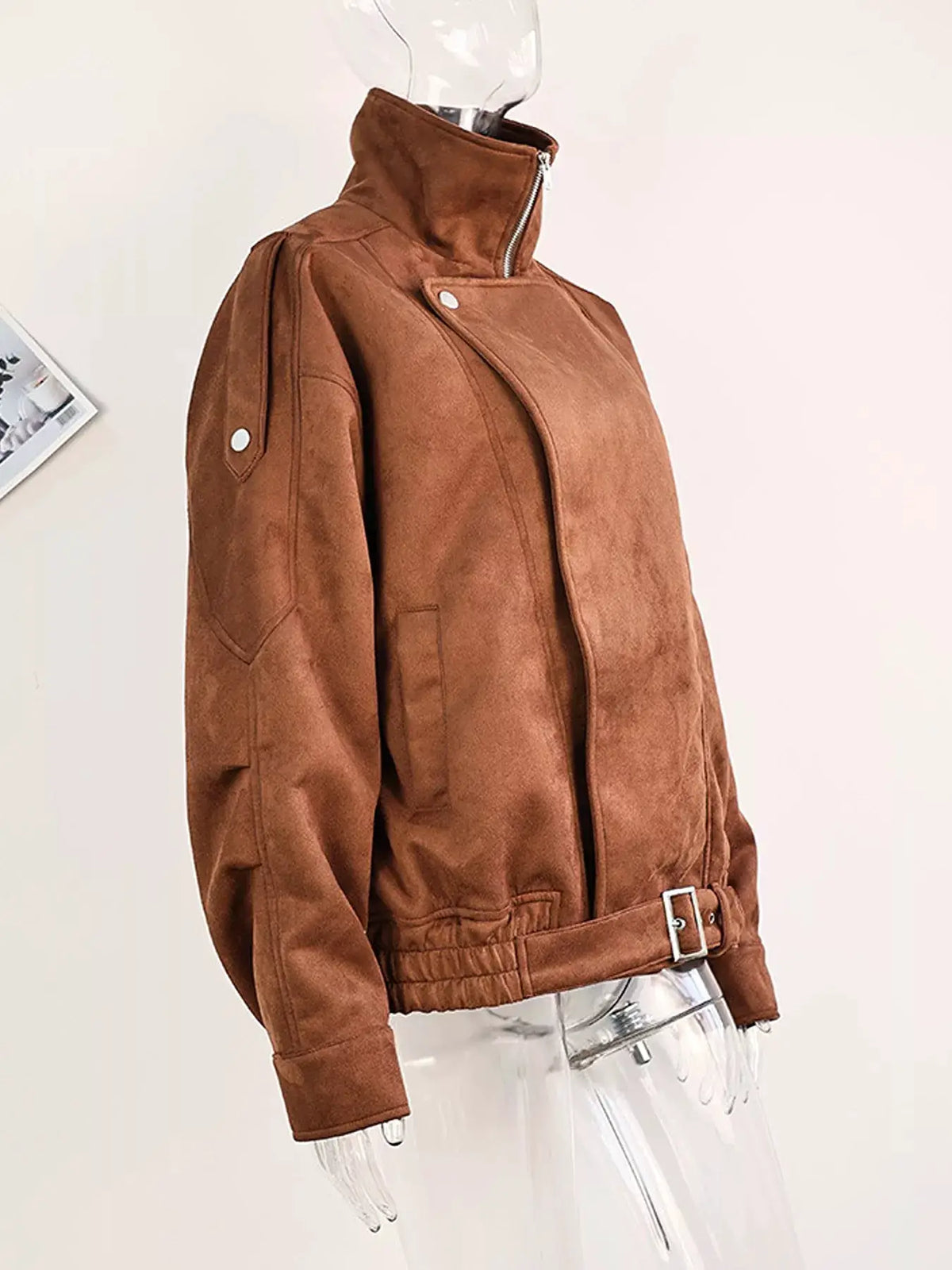 Zip Up Dropped Shoulder Moto Jacket by Trendsi