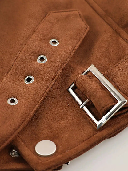 Zip Up Dropped Shoulder Moto Jacket by Trendsi