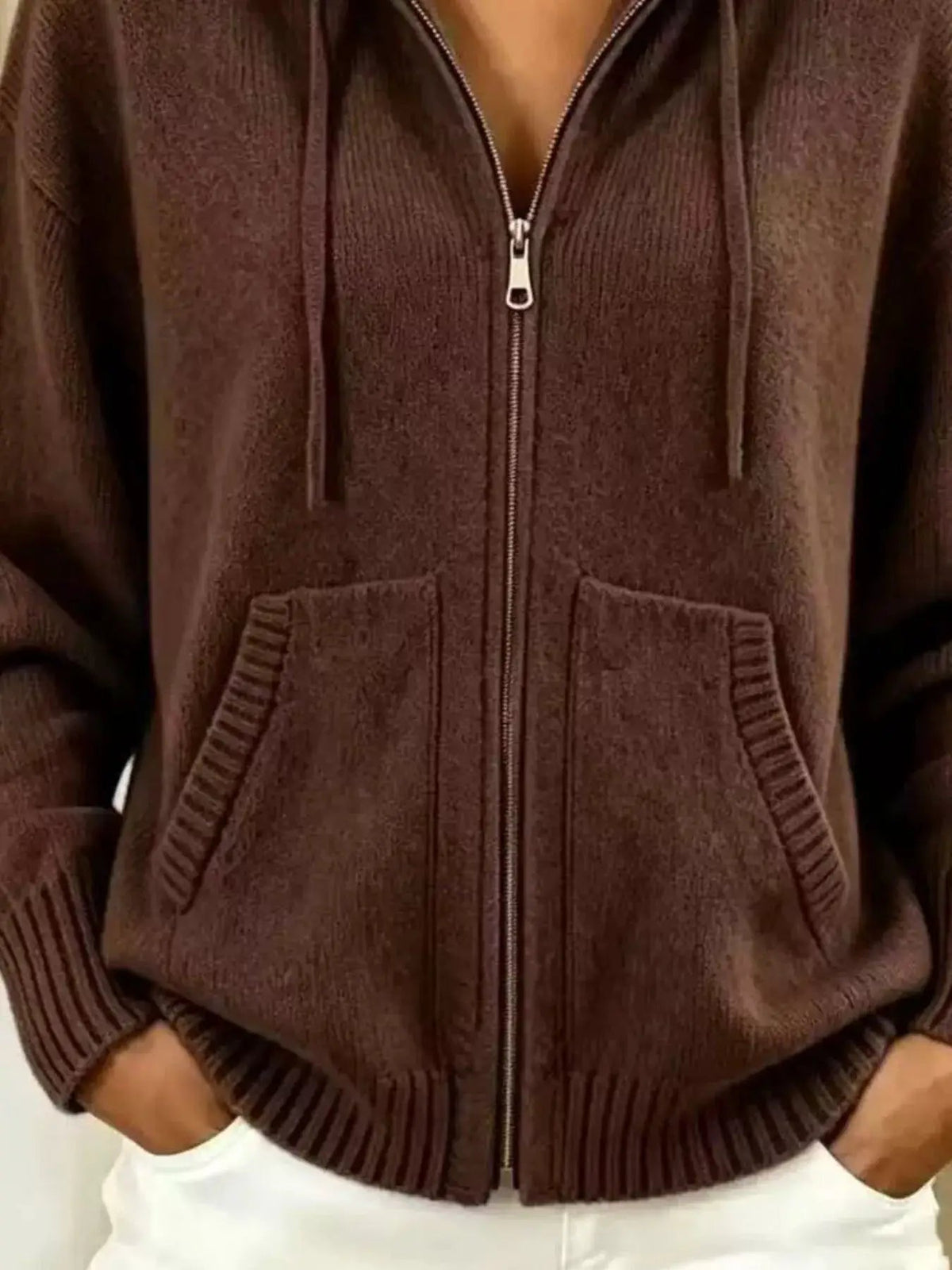 Zip-Up Hooded Knit Cardigan - Bitsy Gypsy Boutique