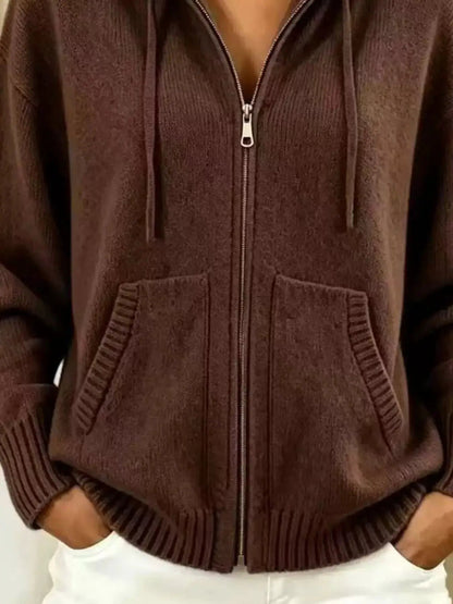 Zip-Up Hooded Knit Cardigan - Bitsy Gypsy Boutique