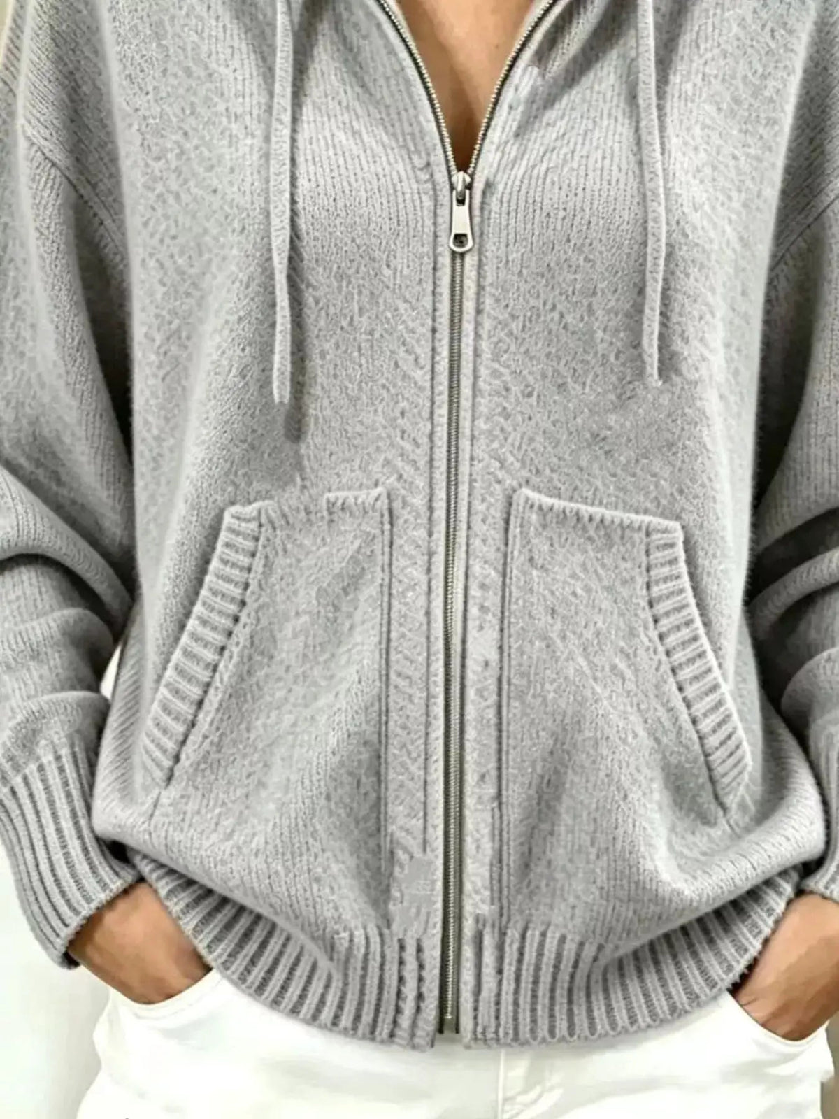 Zip-Up Hooded Knit Cardigan - Bitsy Gypsy Boutique