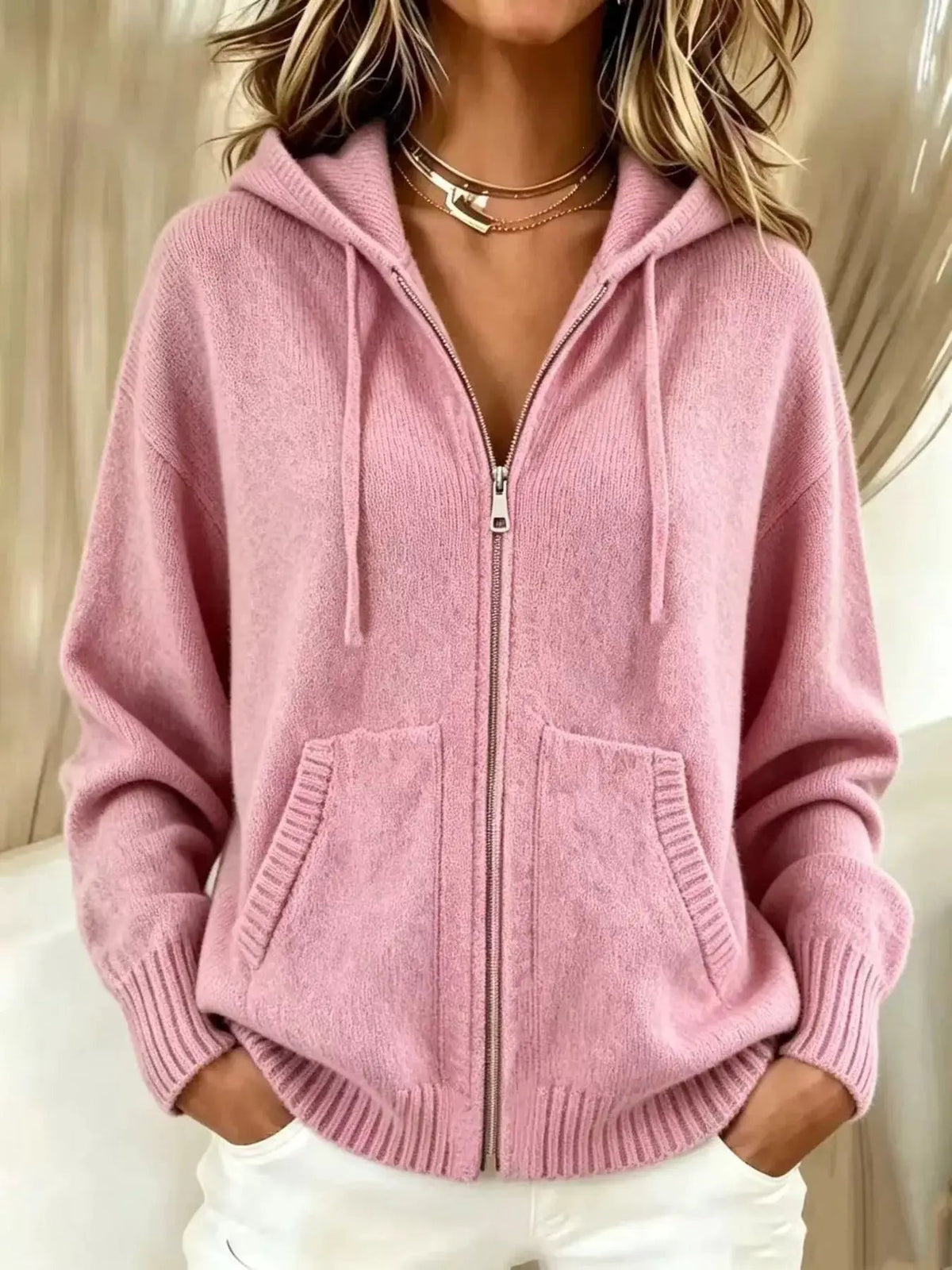 Zip-Up Hooded Knit Cardigan - Bitsy Gypsy Boutique