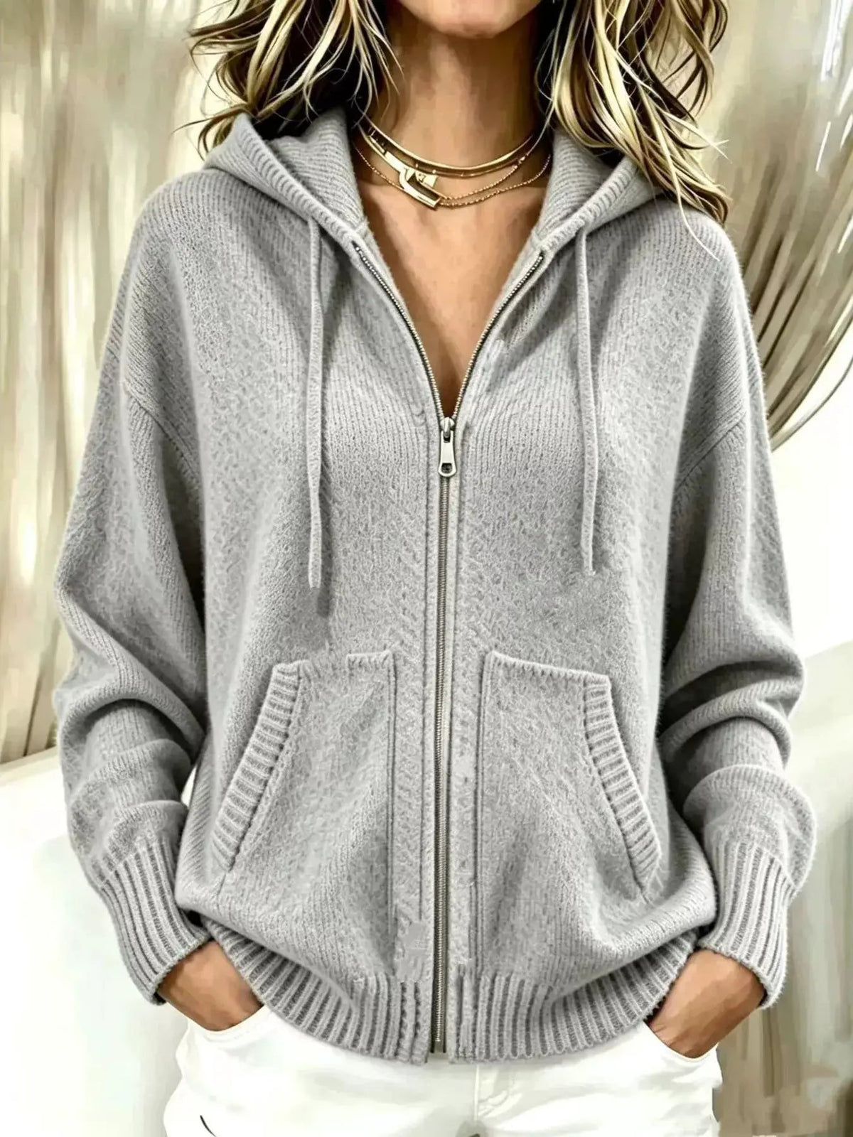 Zip-Up Hooded Knit Cardigan - Bitsy Gypsy Boutique