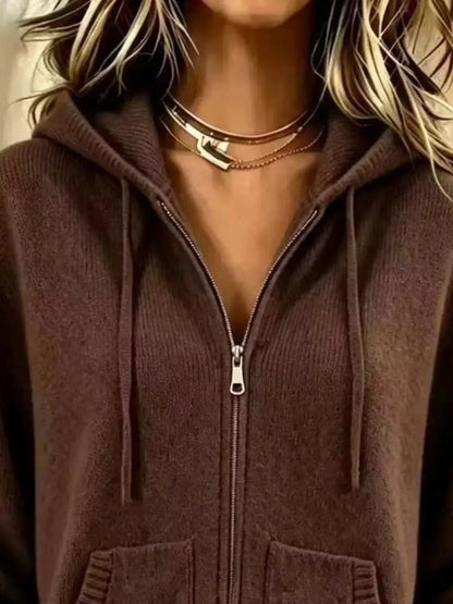 Zip-Up Hooded Knit Cardigan - Bitsy Gypsy Boutique