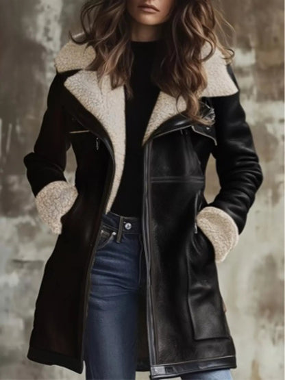 Zip Up Sherpa Leather Outerwear - Bitsy Gypsy Boutique