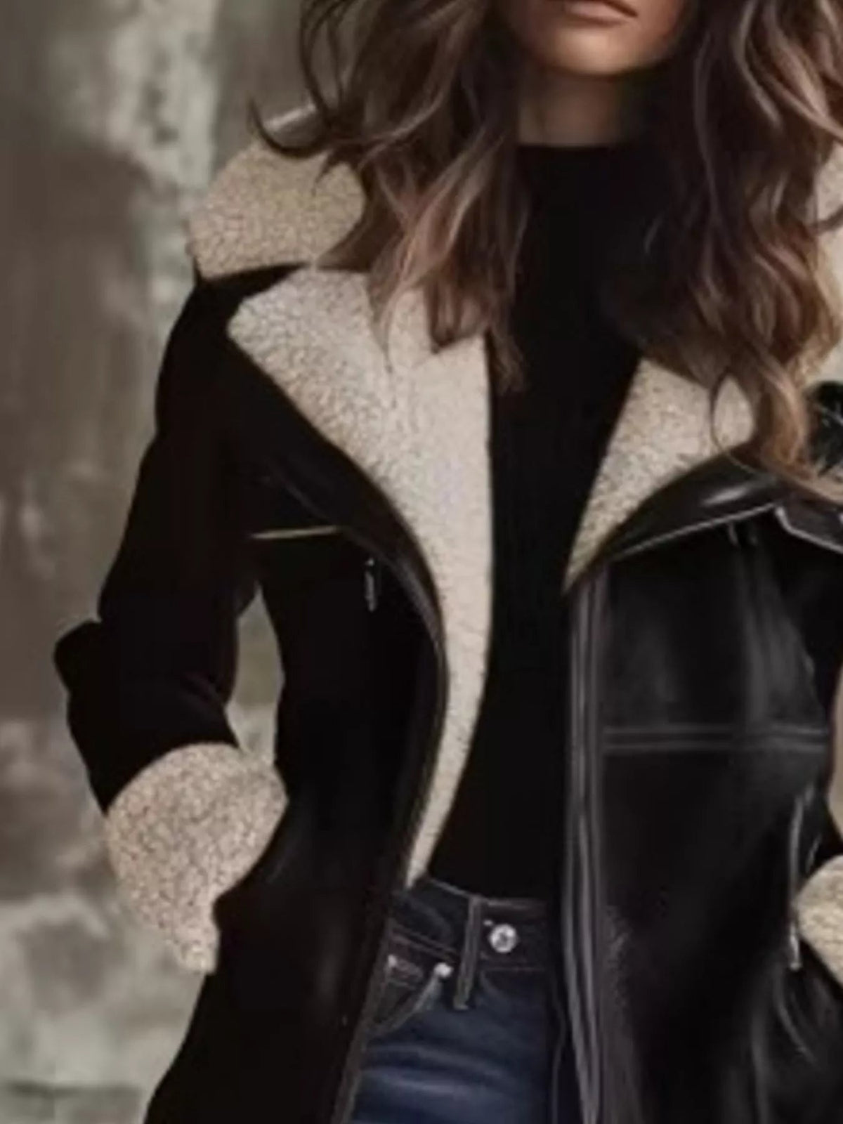 Zip Up Sherpa Leather Outerwear - Bitsy Gypsy Boutique