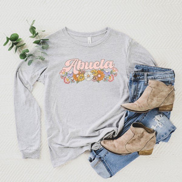 Abuela Flowers Grunge Long Sleeve Graphic Tee - Bitsy Gypsy Boutique