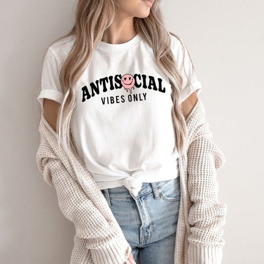 Antisocial Vibes Only Short Sleeve Graphic Tee - Bitsy Gypsy Boutique