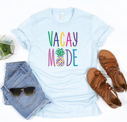 Colorful Vacay Mode Pineapple Crew Neck Tee - Bitsy Gypsy Boutique