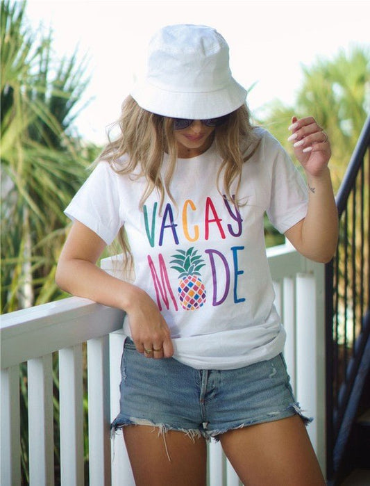 Colorful Vacay Mode Pineapple Crew Neck Tee - Bitsy Gypsy Boutique