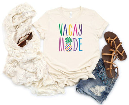 Colorful Vacay Mode Pineapple Crew Neck Tee - Bitsy Gypsy Boutique