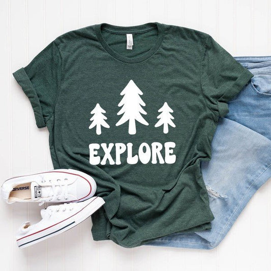 Explore Trees Short Sleeve Graphic Tee - Bitsy Gypsy Boutique