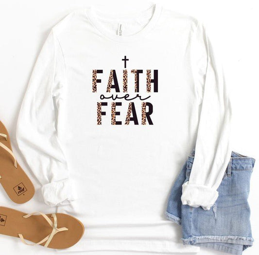 Faith Over Fear Leopard Long Sleeve Tee - Bitsy Gypsy Boutique