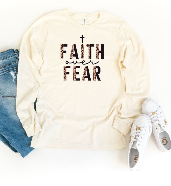 Faith Over Fear Leopard Long Sleeve Tee - Bitsy Gypsy Boutique